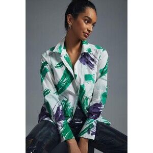 Maeve Anthropologie Printed Buttondown Shirt Top Cotton Long Sleeve S New 263649